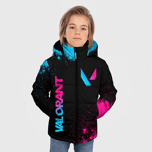 Зимняя куртка для мальчика Valorant - neon gradient: надпись, символ / 3D-Черный – фото 3