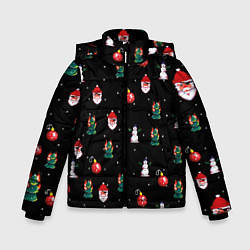 Куртка зимняя для мальчика Новогодний узор с крутым дедом, цвет: 3D-красный