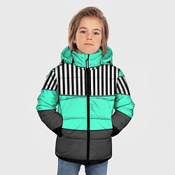 Куртка зимняя для мальчика Полосатый зеленый с черным и белым узор, цвет: 3D-светло-серый — фото 2