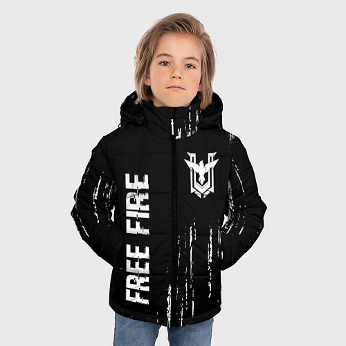 Зимняя куртка для мальчика Free Fire glitch на темном фоне: надпись, символ / 3D-Черный – фото 3
