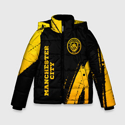 Зимняя куртка для мальчика Manchester City - gold gradient: надпись, символ