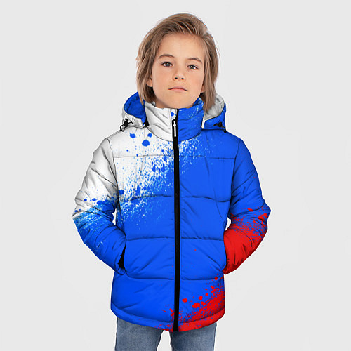Зимняя куртка для мальчика Флаг России - триколор / 3D-Черный – фото 3