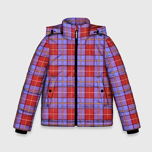 Зимняя куртка для мальчика Ткань Шотландка красно-синяя / 3D-Светло-серый – фото 1
