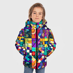 Куртка зимняя для мальчика Пэчворк - лоскутные узоры, цвет: 3D-красный — фото 2