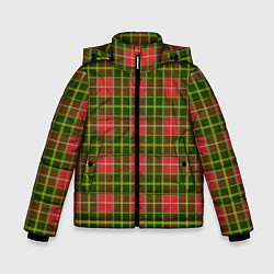 Куртка зимняя для мальчика Ткань Шотландка красно-зелёная, цвет: 3D-светло-серый