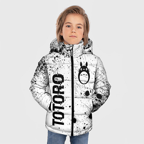 Зимняя куртка для мальчика Totoro glitch на светлом фоне: надпись, символ / 3D-Черный – фото 3