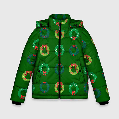 Зимняя куртка для мальчика Зеленые рождественские венки омелы / 3D-Светло-серый – фото 1