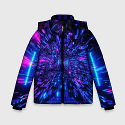 Куртка зимняя для мальчика Киберпанк синий неоновый тоннель, цвет: 3D-черный