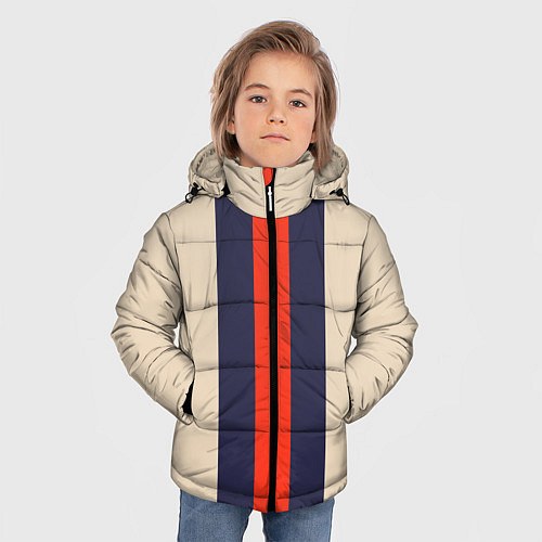 Зимняя куртка для мальчика Полосы триколор синий красный / 3D-Черный – фото 3