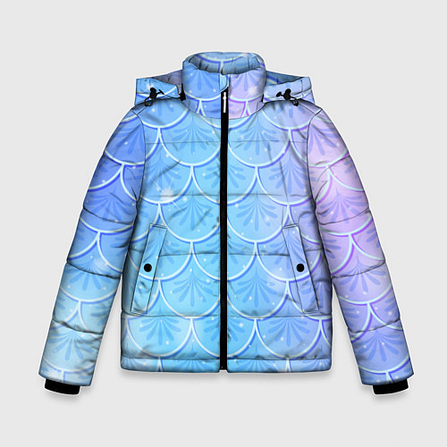 Зимняя куртка для мальчика Голубая чешуя русалки - паттерн / 3D-Светло-серый – фото 1