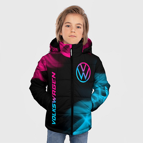 Зимняя куртка для мальчика Volkswagen - neon gradient: надпись, символ / 3D-Черный – фото 3