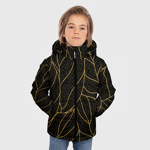 Зимняя куртка для мальчика Золотые листья градиент / 3D-Черный – фото 3