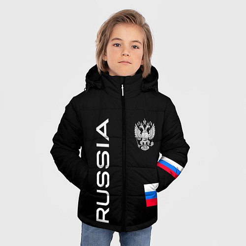 Зимняя куртка для мальчика Россия и три линии на черном фоне / 3D-Черный – фото 3