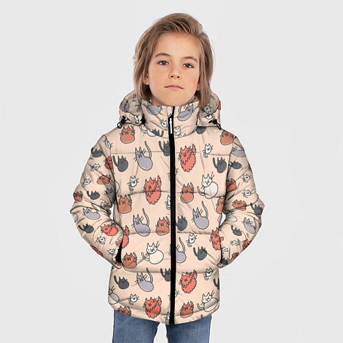 Зимняя куртка для мальчика Коты рисованные / 3D-Красный – фото 3