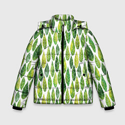 Куртка зимняя для мальчика Акварельные листья, цвет: 3D-черный