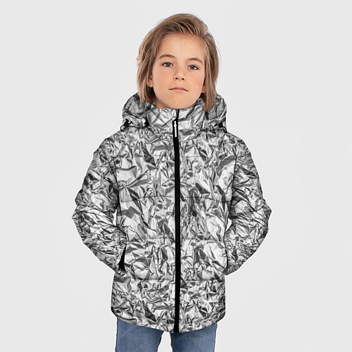 Зимняя куртка для мальчика Текстура мятой алюминиевой фольги / 3D-Светло-серый – фото 3
