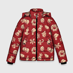 Зимняя куртка для мальчика Новогоднее настроение: красно-молочный