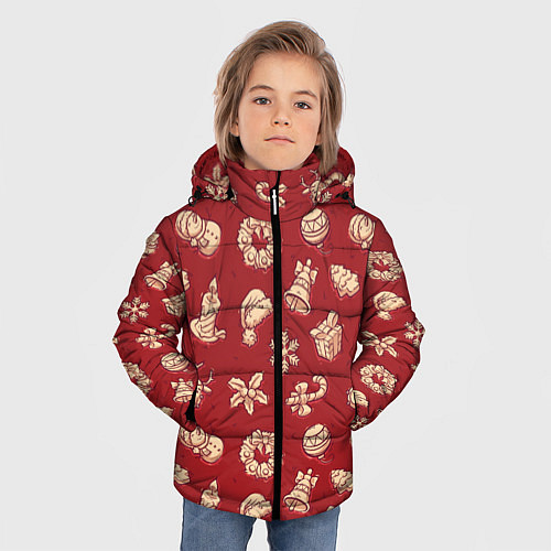 Зимняя куртка для мальчика Новогоднее настроение: красно-молочный / 3D-Черный – фото 3