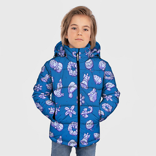 Зимняя куртка для мальчика Новогоднее настроение: cиний / 3D-Черный – фото 3