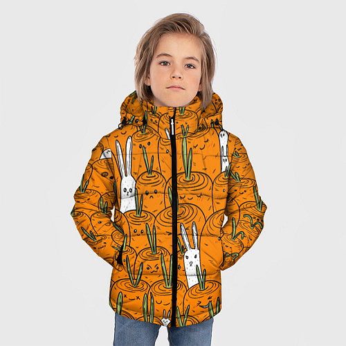 Зимняя куртка для мальчика Милые кролики в морковном поле / 3D-Черный – фото 3