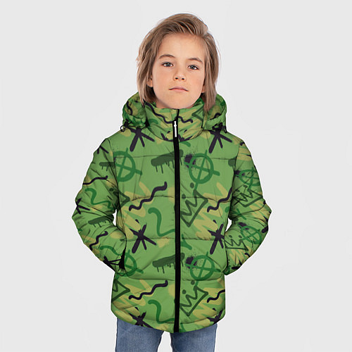 Зимняя куртка для мальчика Милитари граффити / 3D-Черный – фото 3