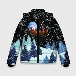 Куртка зимняя для мальчика Санта на оленях в ночном небе, цвет: 3D-красный