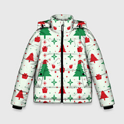Куртка зимняя для мальчика Праздничные ёлочки, цвет: 3D-черный