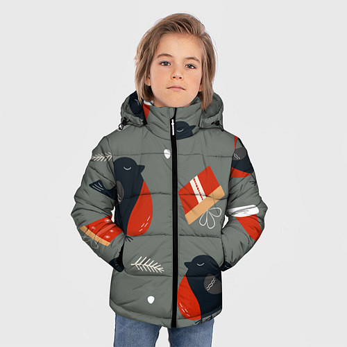 Зимняя куртка для мальчика Новогодние снегири / 3D-Черный – фото 3