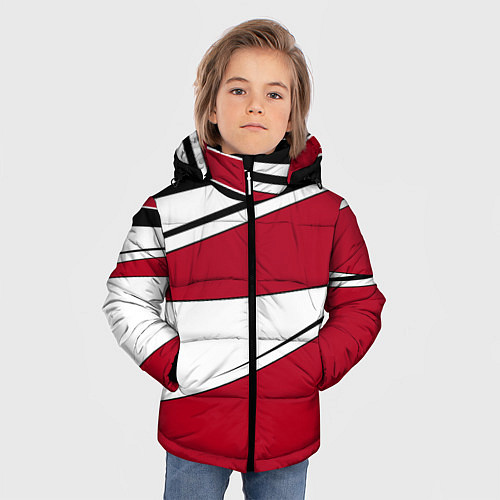 Зимняя куртка для мальчика Красно черная геометрия на белом / 3D-Черный – фото 3
