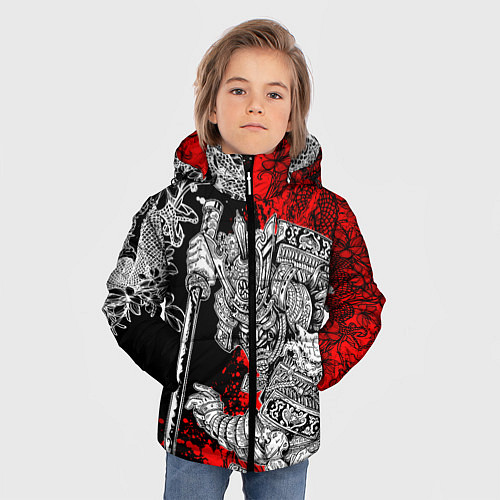 Зимняя куртка для мальчика Самурай и драконы / 3D-Черный – фото 3