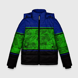 Зимняя куртка для мальчика Синие, неоновые зеленые мраморные и черные полосы