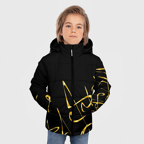 Зимняя куртка для мальчика Золотая каллиграфия на черном фоне / 3D-Черный – фото 3