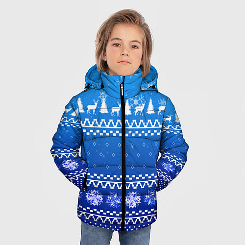 Зимняя куртка для мальчика Новогодний узор на синем фоне / 3D-Красный – фото 3