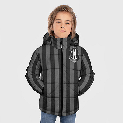 Зимняя куртка для мальчика Форма Уэнсдей Аддамс Nevermore academy / 3D-Светло-серый – фото 3