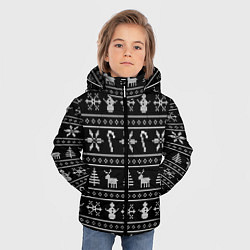 Куртка зимняя для мальчика Узор с ёлками снежинками и оленями, цвет: 3D-черный — фото 2