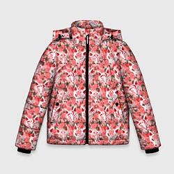 Куртка зимняя для мальчика Маски лисиц кицунэ и цветущая камелия, цвет: 3D-черный