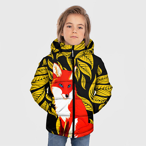 Зимняя куртка для мальчика Лиса на фоне жёлтых листьев / 3D-Черный – фото 3