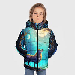 Куртка зимняя для мальчика Волк в ночном лесу в folk art стиле, цвет: 3D-светло-серый — фото 2