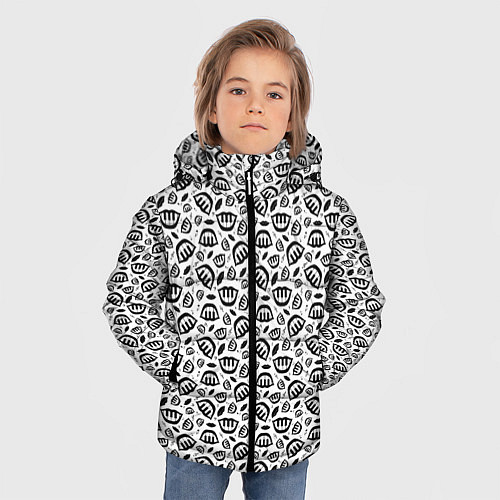 Зимняя куртка для мальчика Улыбка пианиста, узор на белом фоне / 3D-Черный – фото 3