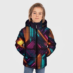 Куртка зимняя для мальчика Хаос неоновых линий, цвет: 3D-черный — фото 2