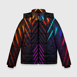 Куртка зимняя для мальчика Неоновые симметричные линии, цвет: 3D-черный