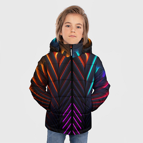 Зимняя куртка для мальчика Неоновые симметричные линии / 3D-Черный – фото 3