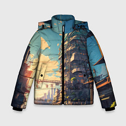 Куртка зимняя для мальчика Японский город в аниме, цвет: 3D-светло-серый
