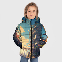 Куртка зимняя для мальчика Японский город в аниме, цвет: 3D-светло-серый — фото 2