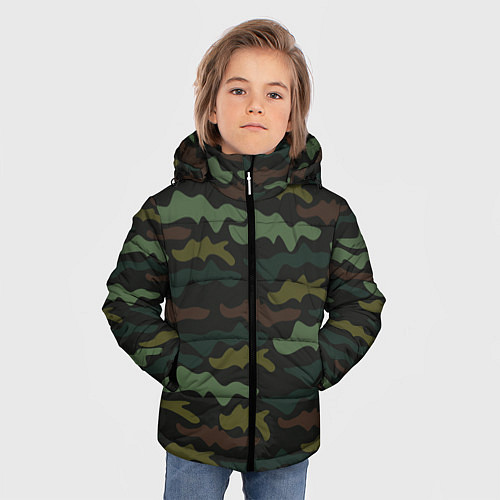 Зимняя куртка для мальчика Камуфляж хакки / 3D-Черный – фото 3