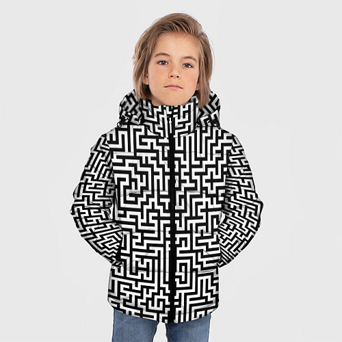 Зимняя куртка для мальчика Черно-белый лабиринт / 3D-Черный – фото 3