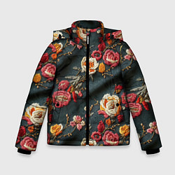 Куртка зимняя для мальчика Эффект вышивки разные цветы, цвет: 3D-черный
