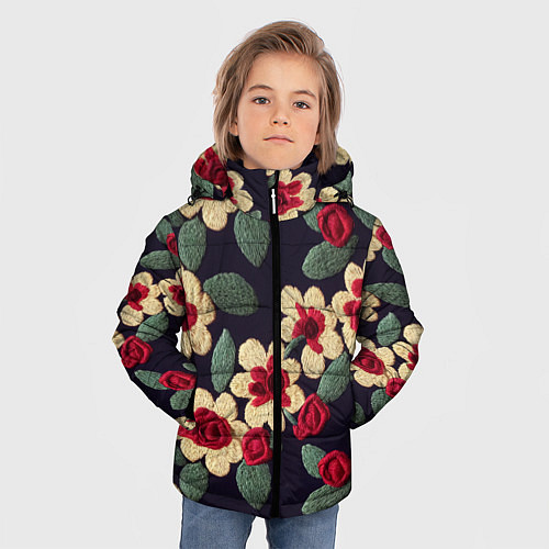 Зимняя куртка для мальчика Эффект яркой вышивки / 3D-Черный – фото 3