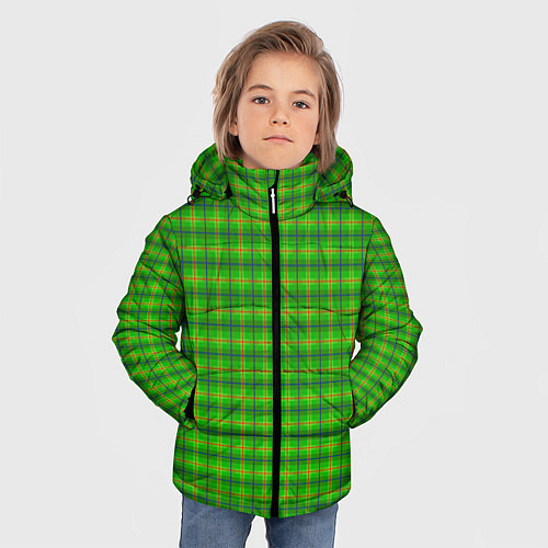 Зимняя куртка для мальчика Шотландка зеленая крупная / 3D-Черный – фото 3