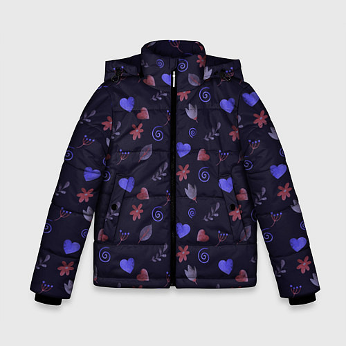 Зимняя куртка для мальчика Паттерн с сердечками и цветами / 3D-Светло-серый – фото 1